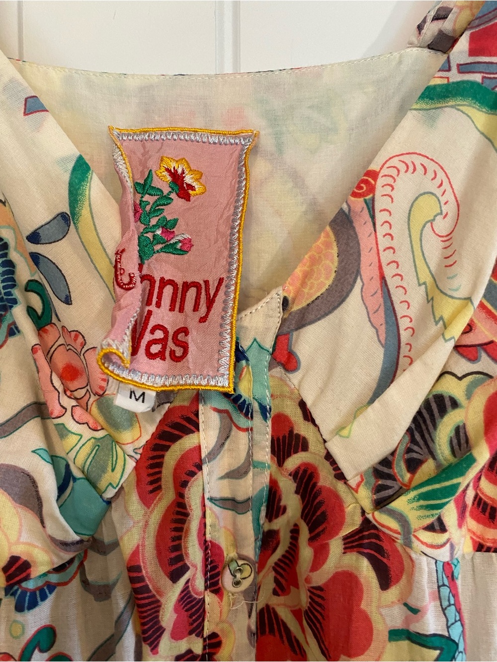 Johnny Was Cream Floral Maxi Dress with Red, Blue and Green Accents - Picture 2 of 6